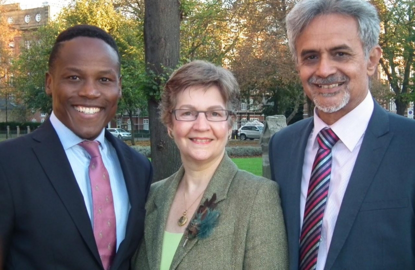 All three Turnham Green councillors, left to right: Ron Mushiso, Joanna Biddolph and Ranjit Gill.