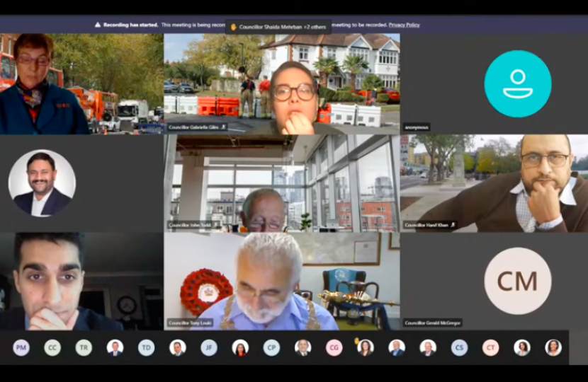 View of screen at virtual borough council meeting for motion of no confidence in council leader Steve Curran