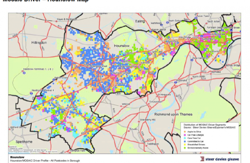 Map showing car free existence and environmental awareness levels in Chiswick and Hounslow borough