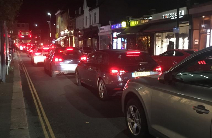 Turnham Green Terrace gridlocked by traffic displaced from Acton Lane