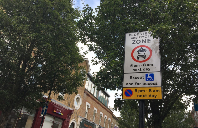 Signage at the entrance to Devonshire Road, off Chiswick High Road