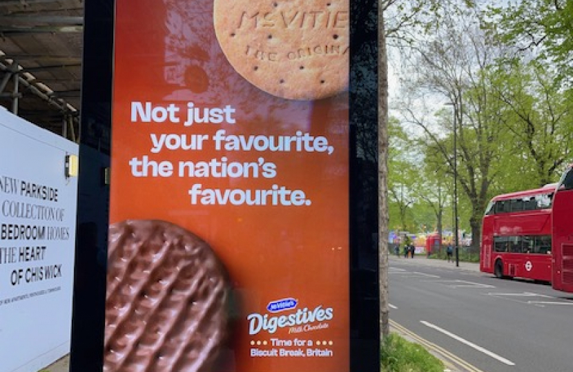 Advert for McVitie's showing a chocolate digestive biscuit