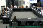 Screenshot of the Ealing council planning committee meeting showing the committee room with Cllr Joanna Biddolph seen from behind as she speaks.