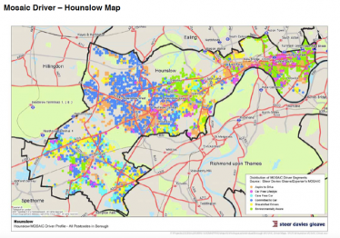 Map showing car free existence and environmental awareness levels in Chiswick and Hounslow borough