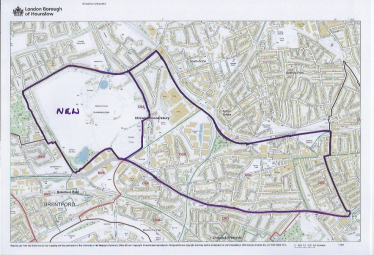 Map of the Chiswick Gunnersbury ward showing the north, south, east and west boundaries