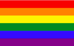 The LGBTQ rainbow flag with six stripes: red, orange, yellow, green, blue, purple